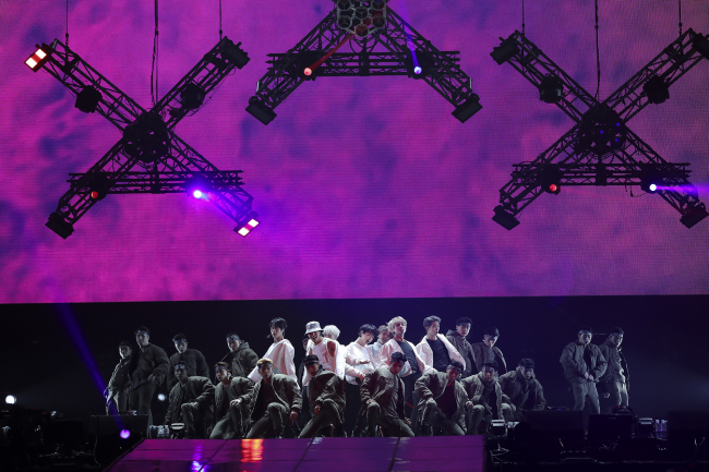 BTS performs during its concert in Seoul on Sunday. (Big Hit Entertainment)
