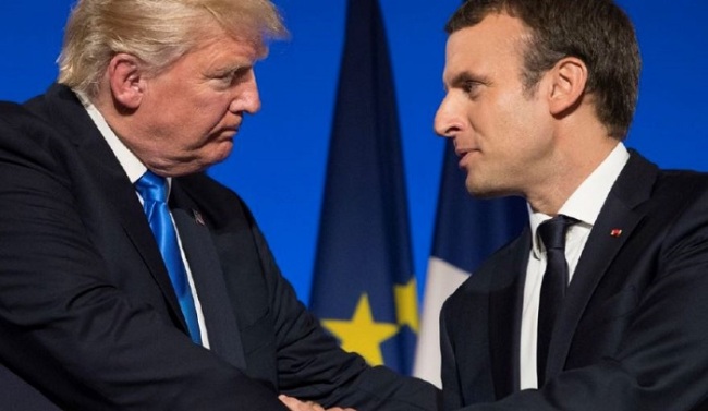 US President Donald Trump (L) and French President Emmanuel Macron spoke on the phone Saturday about the North Korean situation that has seen tensions rise between Trump and the Hermit Kingdom. (AP)