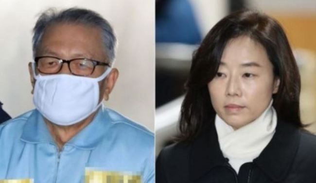 This composite photo captures former Chief of Staff Kim Ki-choon (L) and former Culture Minister Cho Yoon-sun appearing at the courthouse for the appeals trial over the artist blacklist on Jan. 23, 2018. (Yonhap)