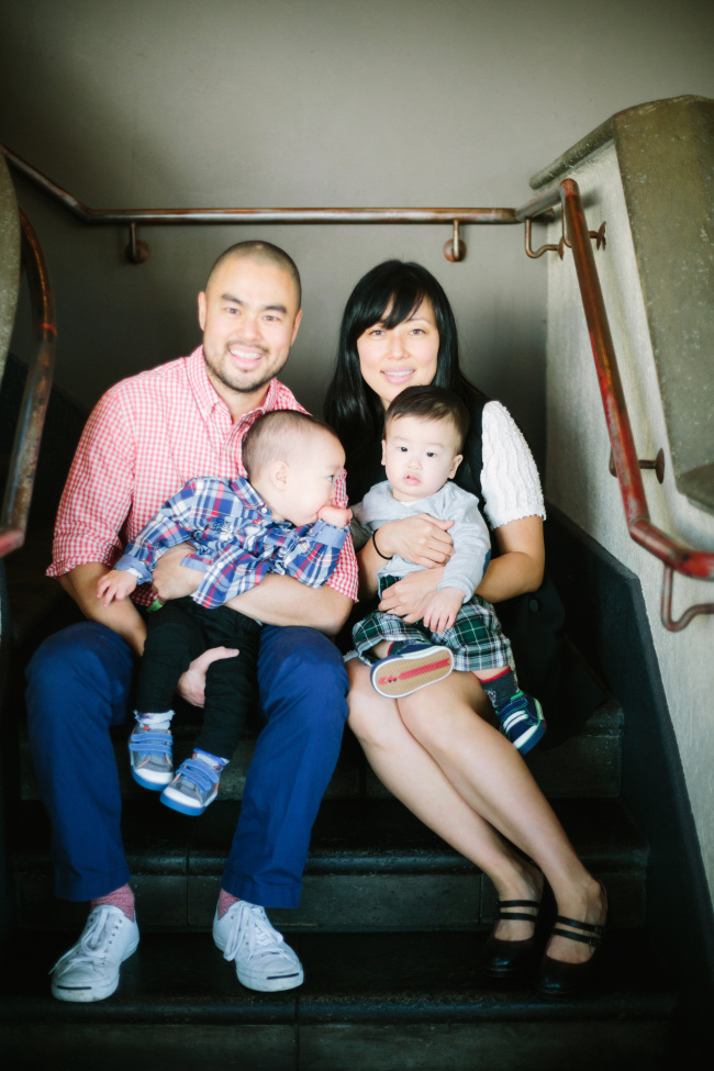 James Kumm and Carolyn Kim pose with their sons for a family photo on the boys' first birthday. (James Kumm)