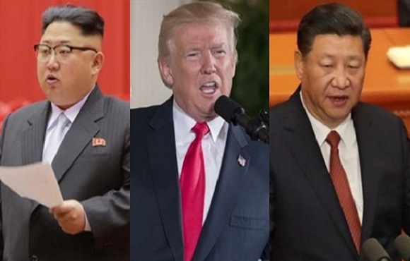 From left: North Korean leader Kim Jong-un, US President Donald Trump and Chinese President Xi Jinping. (Yonhap)