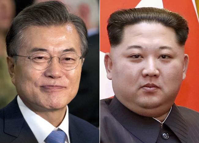 South Korean President Moon Jae-in (left) and North Korean leader Kim Jong-un (AP, Xinhua-Yonhap)