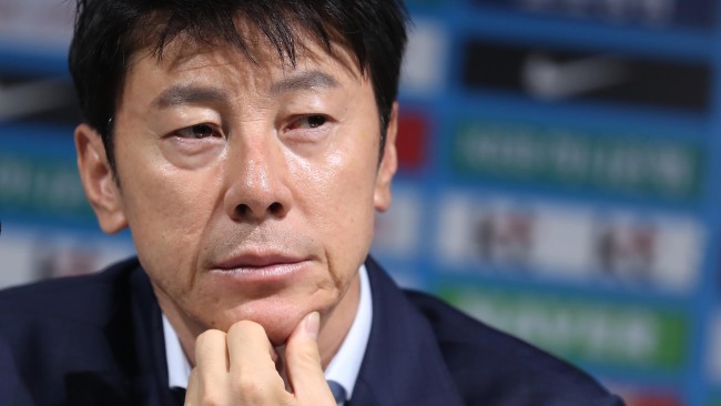 Pictured is South Korean men`s national football head coach Shin Tae-yong at a press conference at the Korea Football Association headquarters in Seoul on May 2, 2018. (Yonhap)