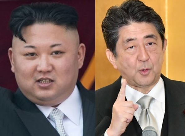 North Korean leader Kim Jong-un, left, and Japanese Prime Minister Shinzo Abe (AFP-Yonhap)