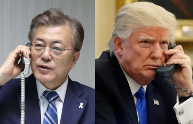 South Korea`s President Moon Jae-in and his US counterpart Donald Trump. (Yonhap)