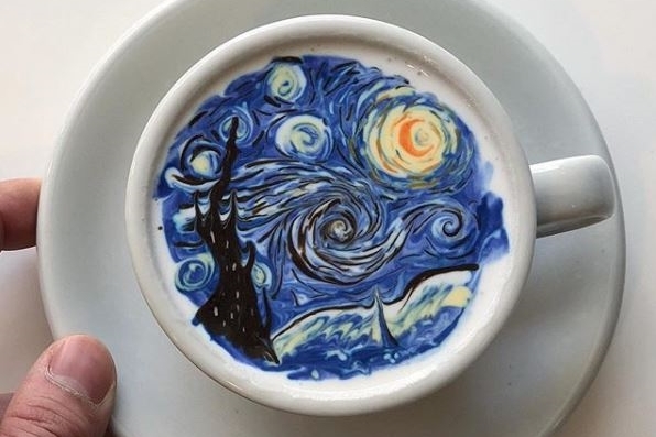 Lee re-creates famous works of art on coffee. (Lee`s Instagram)