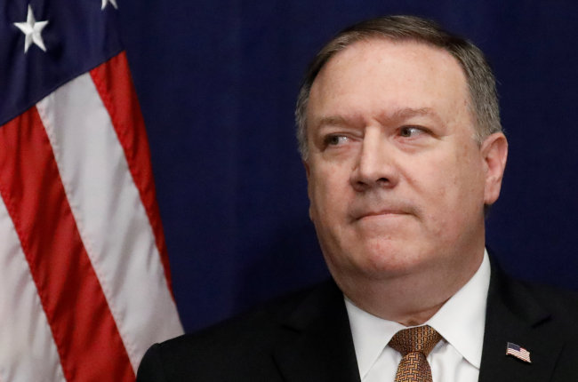 US Secretary of State Mike Pompeo speaks during a news conference following a meeting with North Korea`s envoy Kim Yong-chol in New York, US, May 31, 2018. (Reuters-Yonhap)