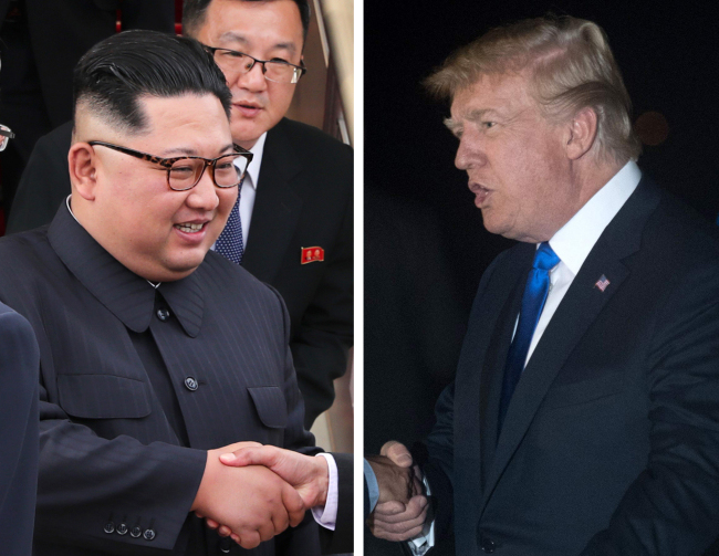 North Korea leader Kim Jong-un (left) and US President Donald Trump (Singapore Ministry of Communications and Information, AFP via Yonhap)