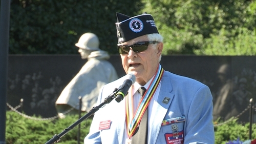 Paul Cunningham, president of the Korean War Veterans Association, delivers opening remarks at a ceremony marking the 68th anniversary of the outbreak of the Korean War at the Korean War Veterans Memorial in Washington on June 25. (Yonhap)