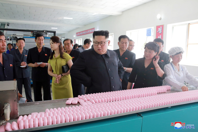 North Korea`s leader Kim Jong-un visited a comsmetic factory in northwestern city of Sinuiju. Yonhap