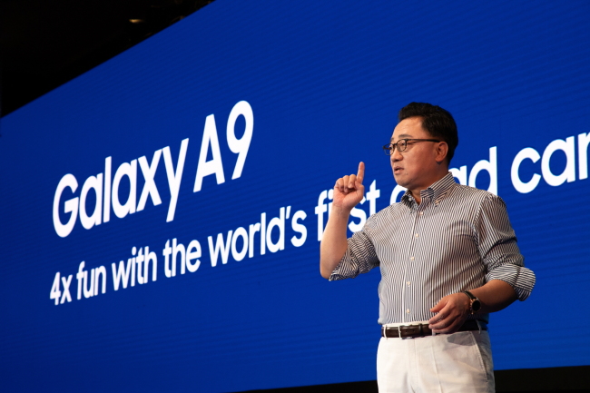 Samsung CEO Koh Dong-jin introduces the Galaxy A9 in Malaysia on Thursday. (Samsung Electronics)