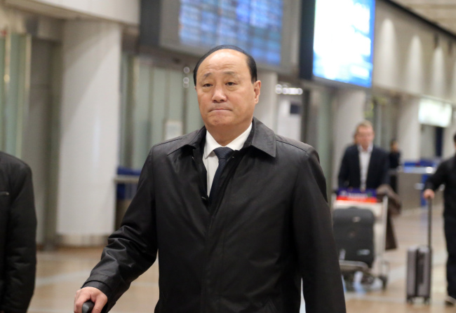 North Korean Vice Foreign Minister Sin Hong-chol at Beijing International Airport on his way to Russia (Yonhap)