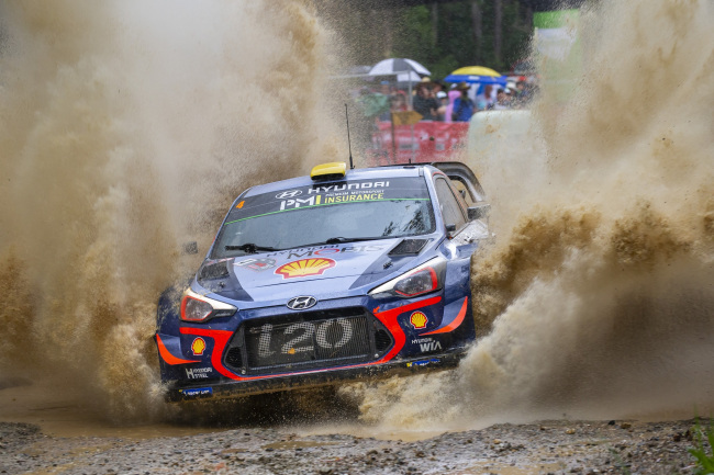 Hyundai Motor’s i20 rally car was photographed during the WRC Kennards Hire Rally Australia at Coffs Harbour last week. (Hyundai Motor)