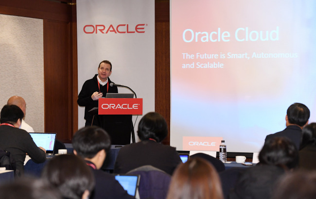 Andrew Sutherland, Senior Vice President of Systems & Technology for Oracle Europe, Middle East & Africa & Asia Pacific, says during a press conference in Seoul Tuesday. Yonhap