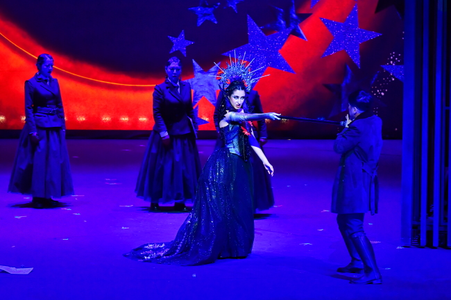 Singers perform during a rehearsal of “The Magic Flute” on Tuesday at the Seoul Arts Center. (Korea National Opera)