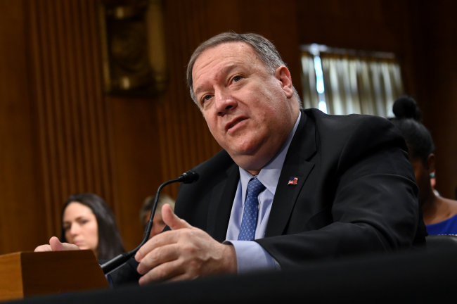 US Secretary of State Mike Pompeo testifies before a Senate committee hearing on Wednesday.