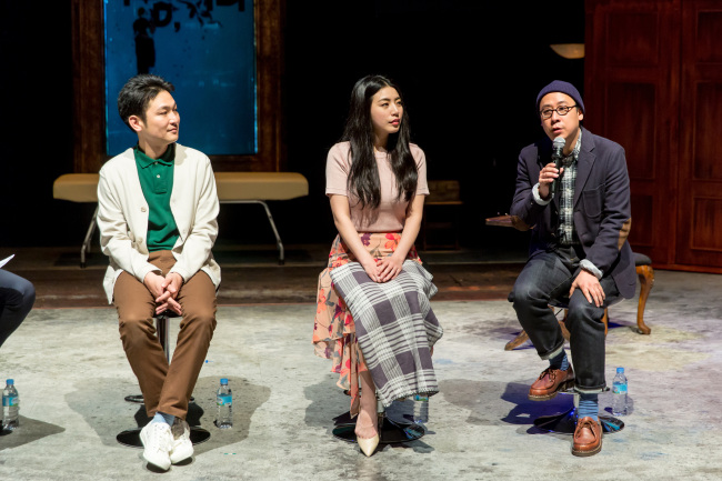 cap - Director Lee Dae-ung (right) speaks during a press conference held Tuesday at the Seoul Arts Center. He is joined by Baek Seok-kwang (left) and Jeong In-ji.(SAC)
