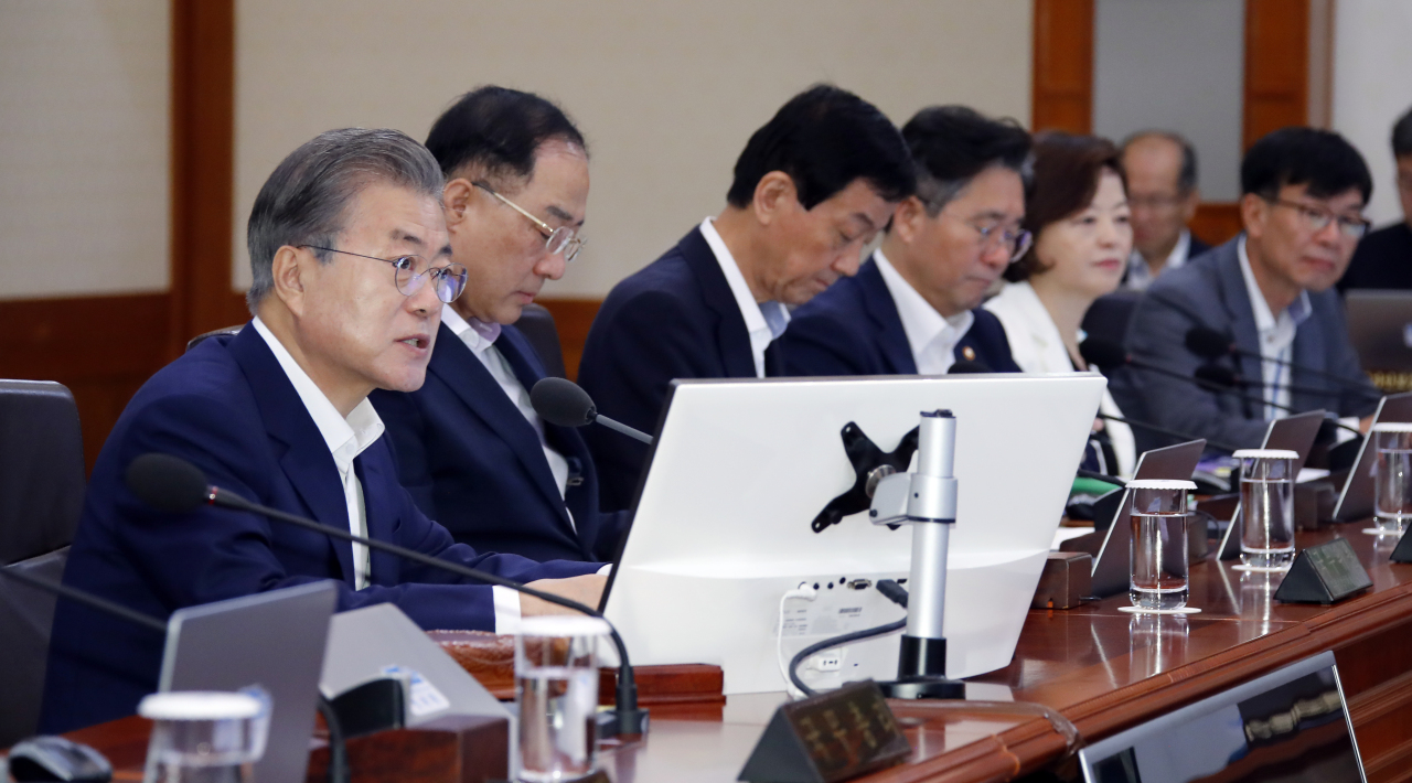 President Moon Jae-in speaks at Tuesday`s Cabinet meeting. Yonhap