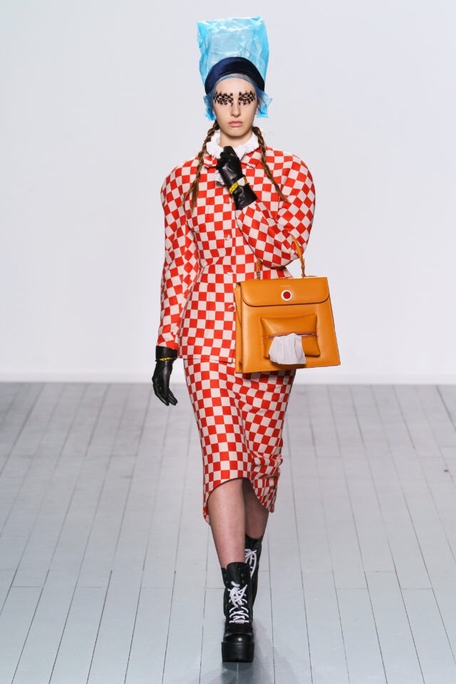 A model presents a creation by Pushbutton during London Fashion Week Fall-Winter 2019 in London. (Pushbutton)