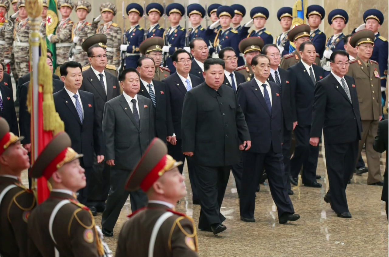 North Korean leader Kim Jong-un visits the Kumsusan Palace of the Sun in Pyongyang on Tuesday. (Korean Central News Agency)