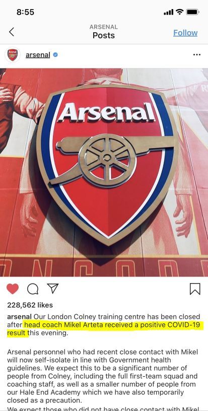 (Screenshot captured from Arsenal's Instagram)
