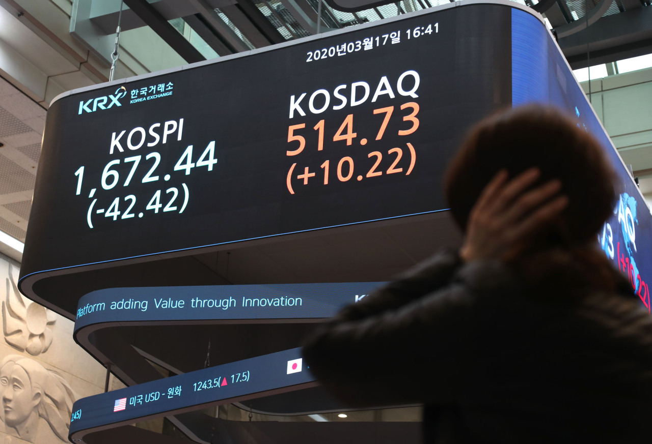 A sign at the Korea Exchange shows the Tuesday's closing prices of two major stock indexes. (KRX)