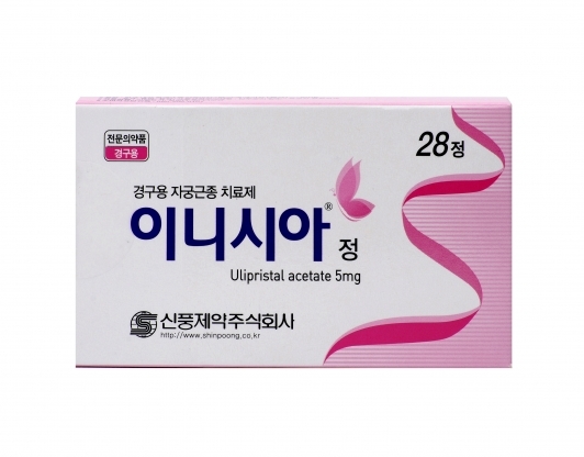Esmya product packaging in Korea (Shin Poong Pharm)