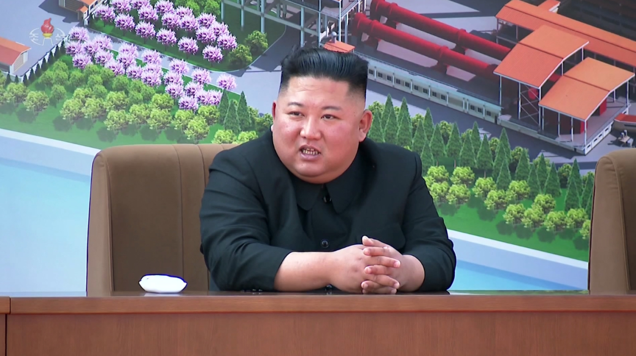 North Korean leader Kim Jong-un at a fertilizer factory on May 1, 2020. (Yonhap)
