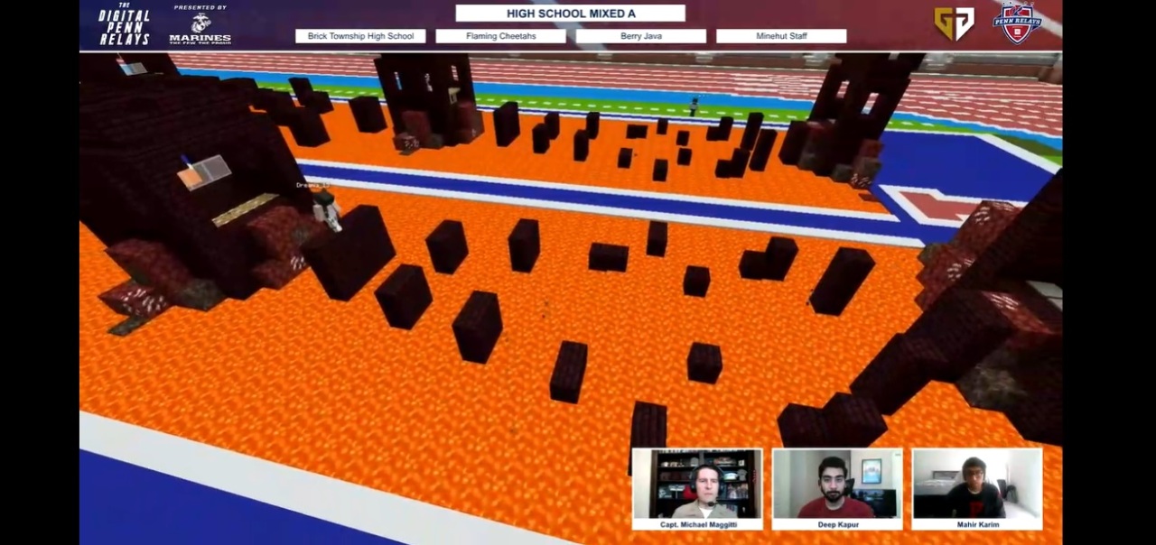 Participants of digital Penn Relays complete virtual courses featuring lava. (Twitch)