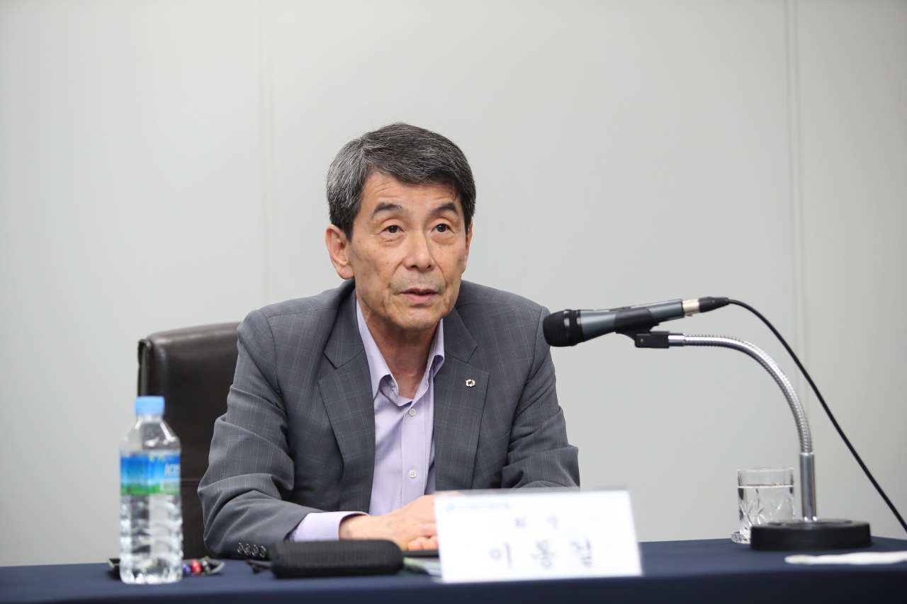 KDB Chairman Lee Dong-gull speaks at a teleconference held Wednesday. (KDB)