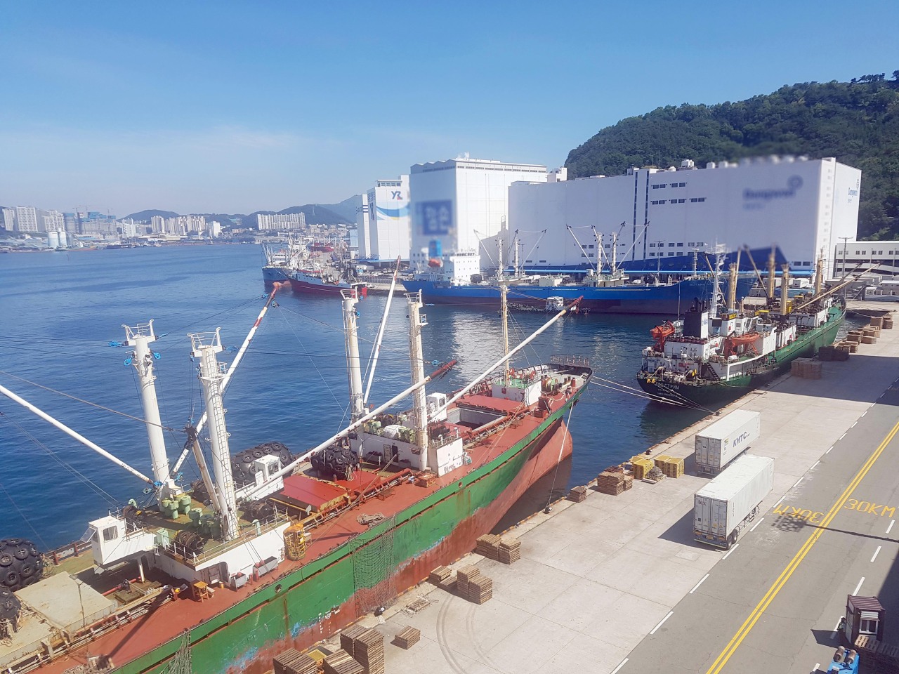 Crew members of a Russian cargo ship that docked at a Busan port Friday have tested positive for the coronavirus. (Yonhap)
