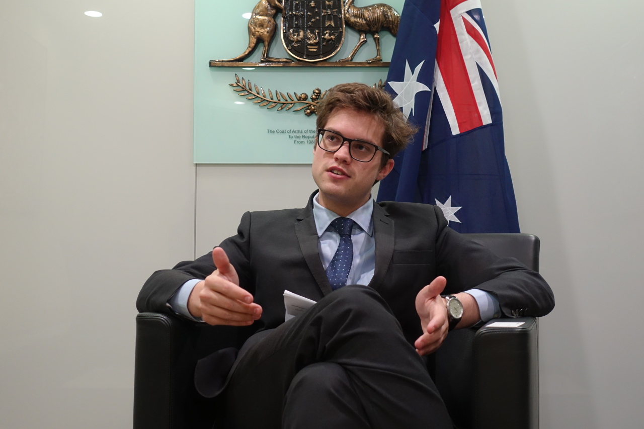 James Bourne, second secretary at the Embassy of Australia, speaks during an interview with The Korea Herald. (The Embassy of Australia)