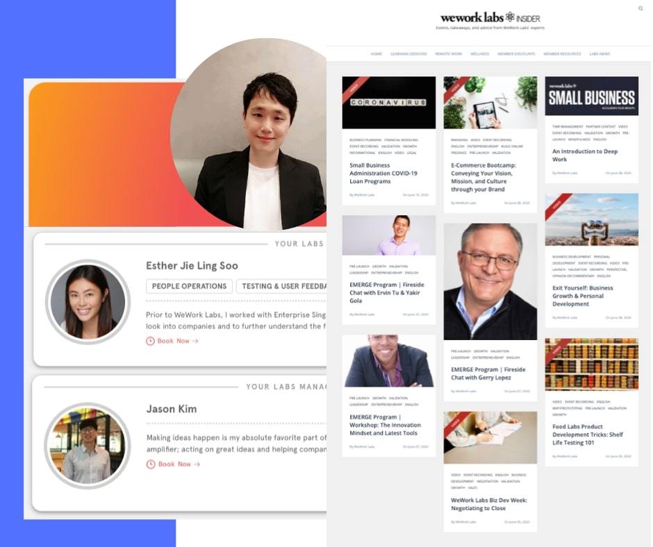 The image shows the website of coworking space firm WeWork’s startup acceleration platform WeWork Labs. (WeWork Korea)