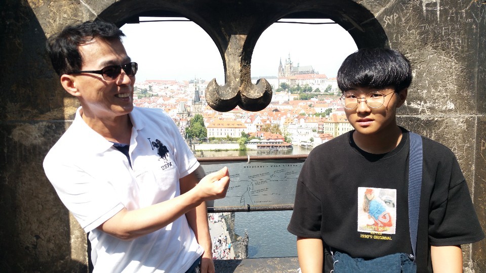 Yu-yeop with his father on a family trip to Prague in 2018 (courtesy of the family)
