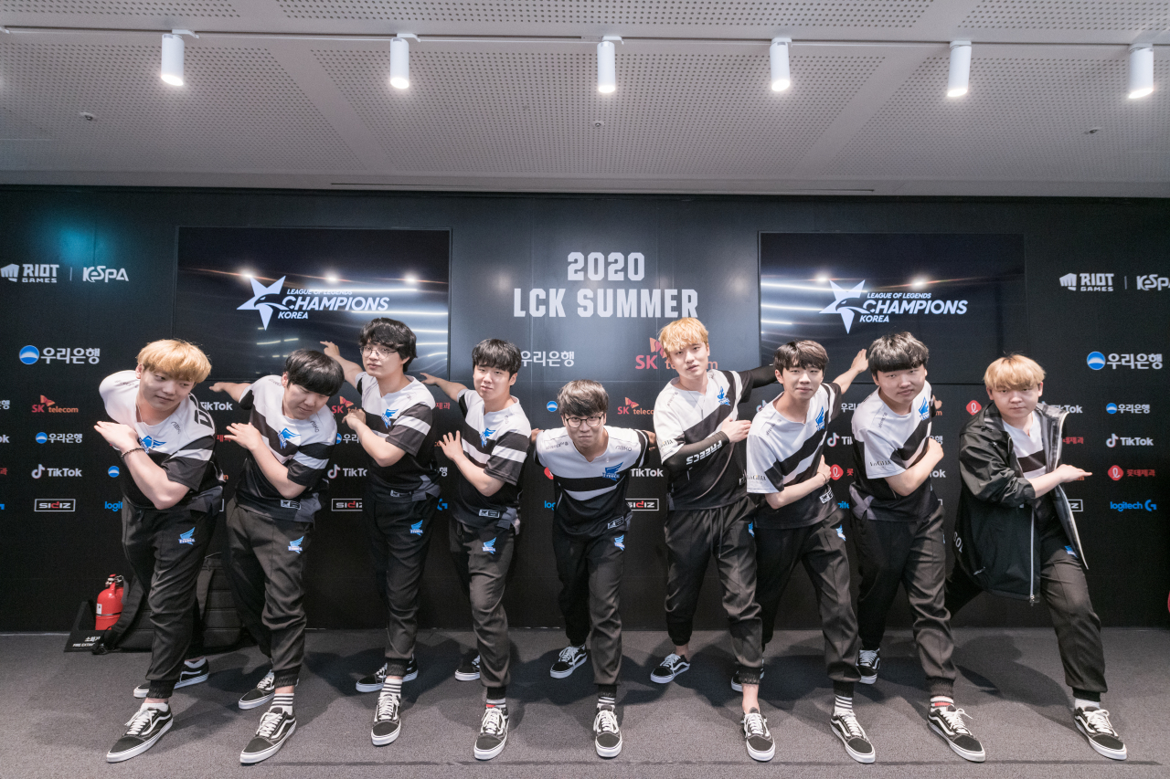 Players of Afreeca Freecs at LoL Park Arena in Jongno, Seoul on Friday. (Riot Games)