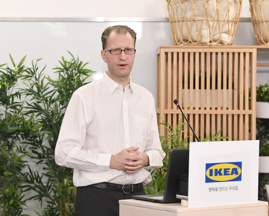 Ikea Korea Country Retail Manager Fredrik Johansson speaks during an online press conference on Tuesday. (Ikea Korea)