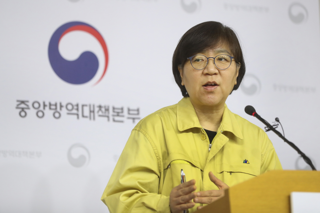 Jung Eun-kyeong, who chiefs the Korea Disease Control and Prevention Agency, speaks during a regular briefing held at the agency`s office in Osong, North Chungcheong Province. (KDCA)