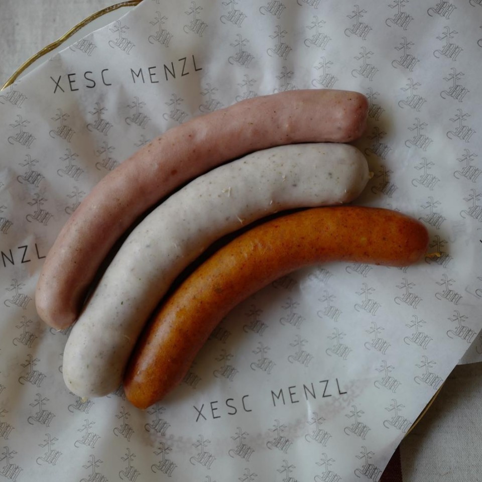 Xesc Menzl’s frankfurt (from top to bottom), bratwurst and debrecener. The debrecener, a Hungarian sausage, is spiced with caraway, marjoram, chili powder, nutmeg and smoked.(Xesc Menzl)