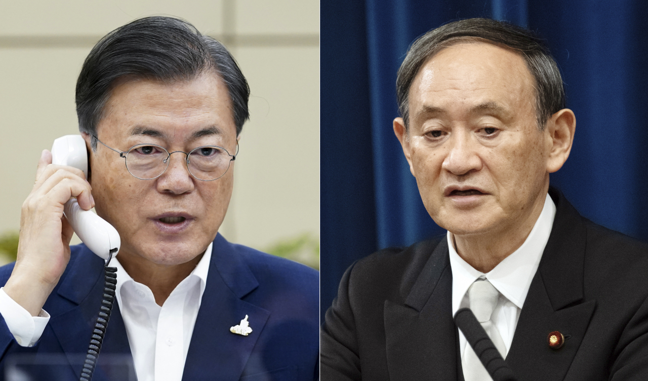 President Moon Jae-in and Japanese Prime Minister Yoshihide Suga. Cheong Wa Dae