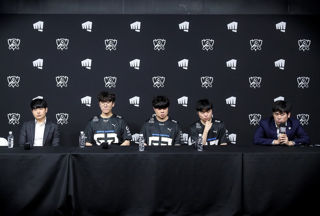 Gen.G Esports participates in a press conference after losing to G2 Esports on Sunday. (Riot Games)