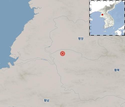 This image, provided by the Korea Meteorological Administration, shows the site of Wednesday's earthquake near Pyongyang marked in red. (Korea Meteorological Administration)