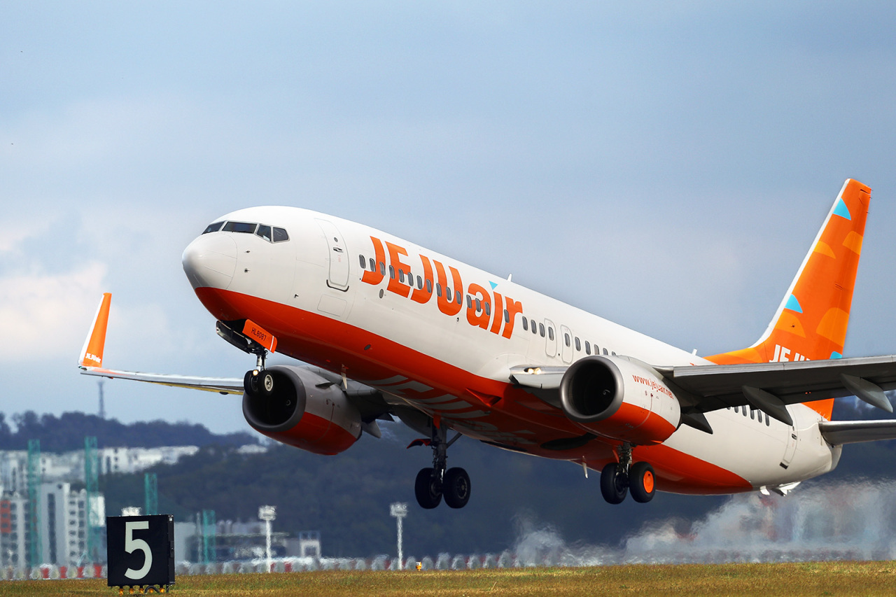 A plane of Korean budget carrier Jeju Air off at Gimpo International airport in Seoul. (Jeju Air)