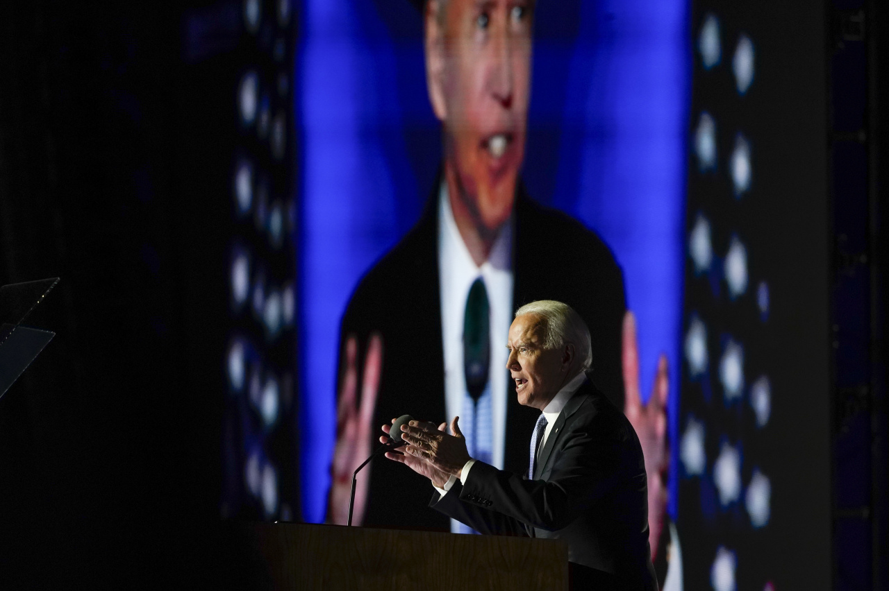 President-elect Joe Biden speaks on Saturday, in Wilmington (AP-Yonhap)