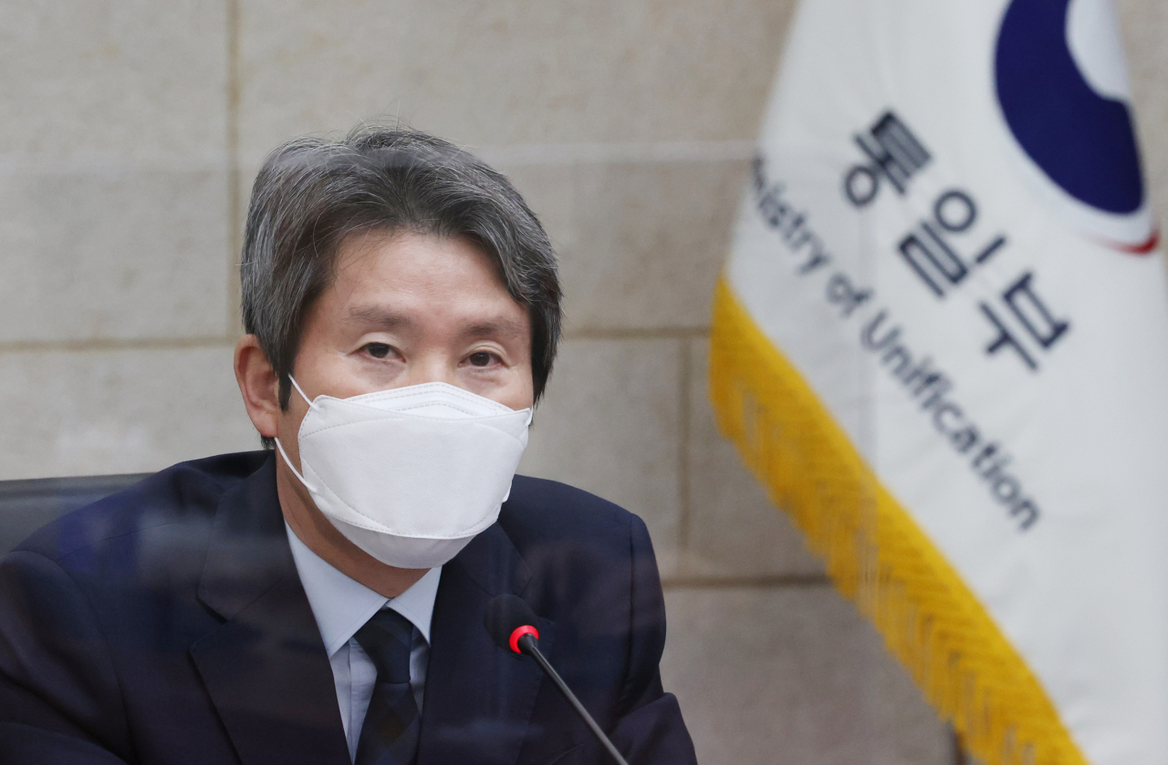 Unification Minister Lee In-young speaks during a press conference in Seoul on Monday. (Yonhap)