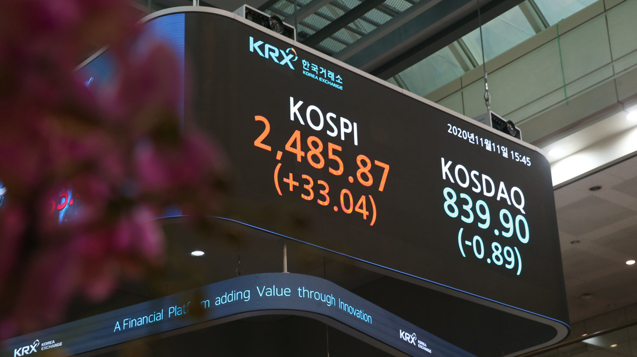 An electric board at the Korea Exchange shows the closing of the Kospi and Kosdaq on Wednesday. (KRX)