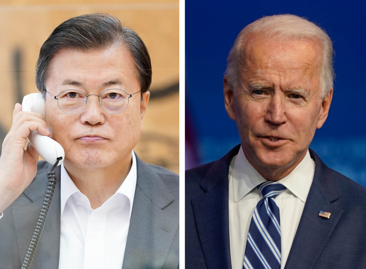 President Moon Jae-in and US President-elect Joe Biden. (Yonhap)