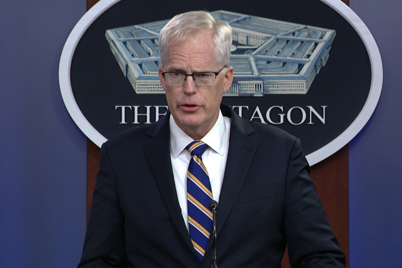 In this Tuesday, image taken from a video provided by Defense.gov Acting Defense Secretary Christopher Miller speaks at the Pentagon in Washington. Miller said Tuesday that the US will reduce troop levels in Iraq and Afghanistan by mid-January, asserting that the decision fulfills President Donald Trump’s pledge to bring forces home from America's long wars even as Republicans and US allies warn of the dangers of withdrawing before conditions are right. (Defense.gov)