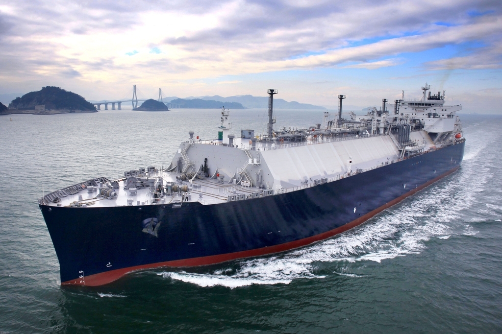 This photo provided by Samsung Heavy Industries Co. on Tuesday, shows a liquefied natural gas carrier built by the shipbuilder. (Samsung Heavy Industries Co.)