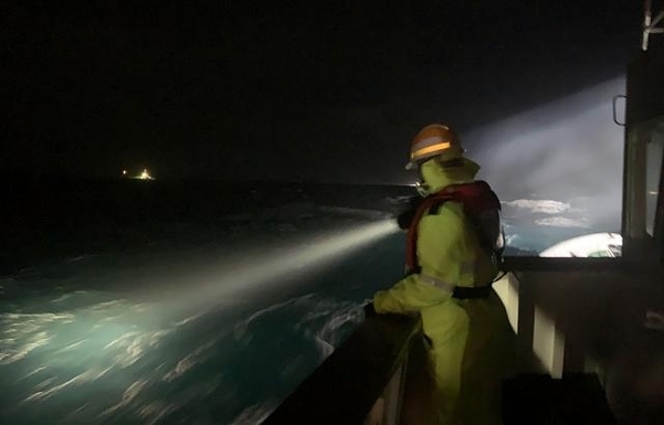 A search operation is under way in waters off the southern island of Geoje after a fishing boat capsized on Saturday, in this photo provided by the Coast Guard. (Coast Guard)