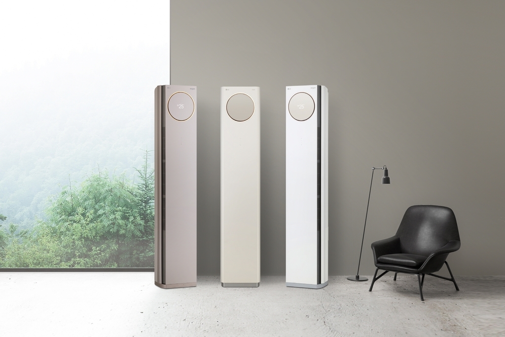 This photo provided by LG Electronics Inc. on Tuesday, shows the company's new Whisen Tower air conditioner. (LG Electronics Inc.)